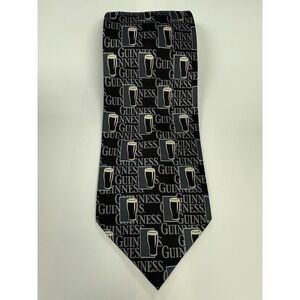 Guinness Beer Necktie Tie Mens Black Silk Irish Craft Beer Logo‎ Pattern EUC